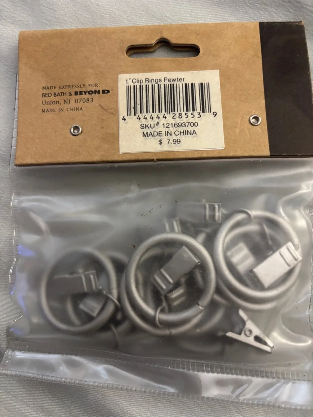 NEW Silver Clip Drapery Curtain Rings - 10 One Inch Rings
